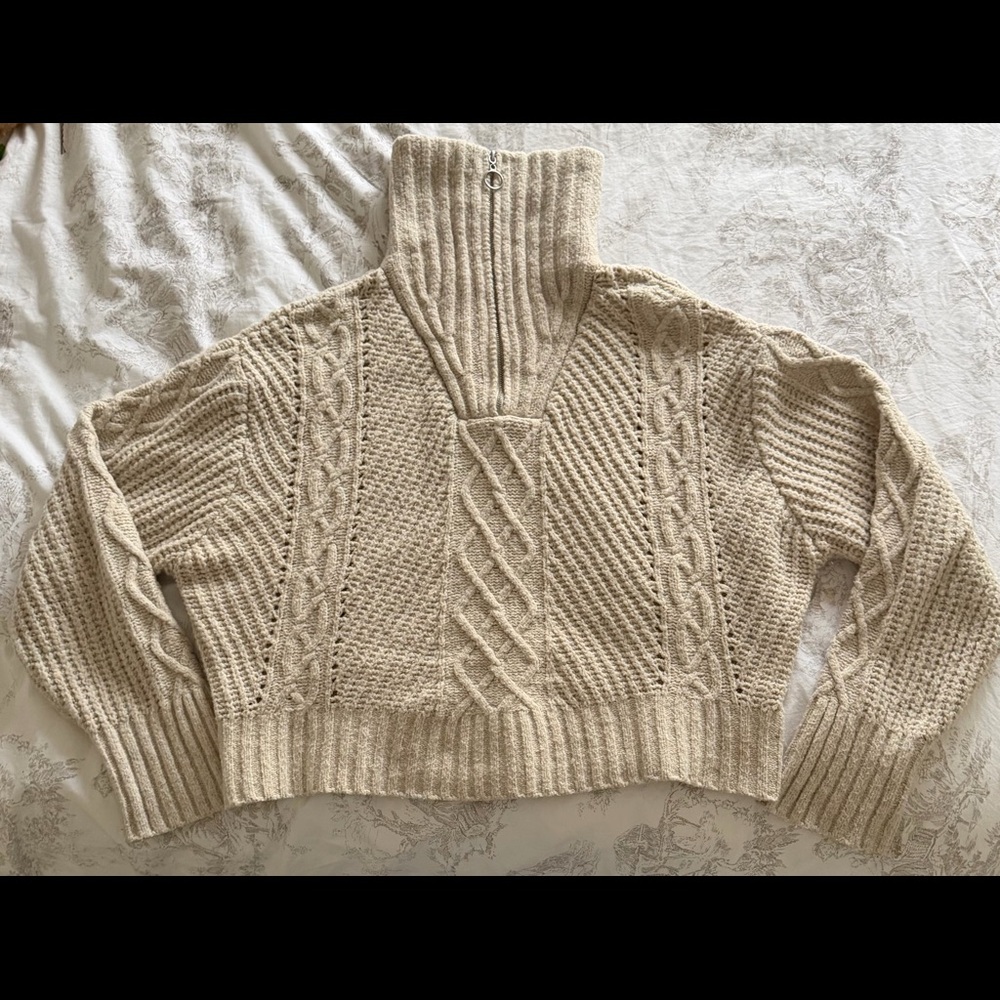 High Turtleneck Foldable 3/4 Zip Knit Sweater